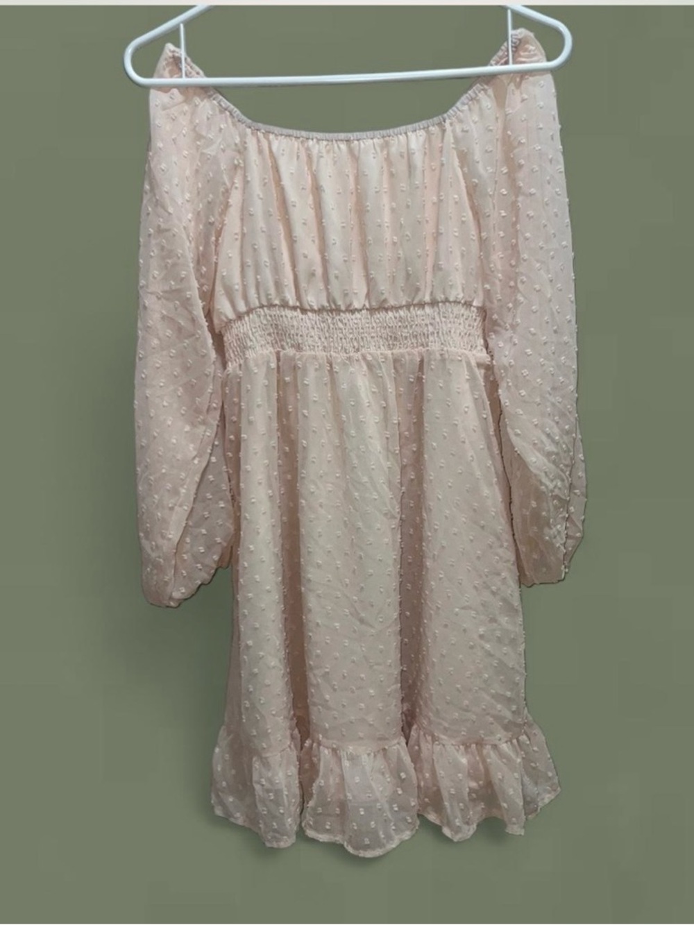 Pink Swiss Dot Off-Shoulder Graduation Midi Dress - Picture 2 of 4